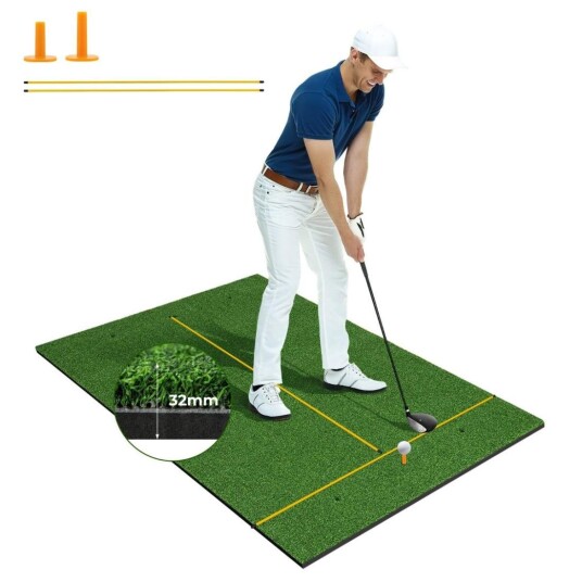 Golfslagmatte med 2 gummi tees 2 justeringsstaver og 6 tee posisjoner 152 x 92 cm tykkelse 32 mm