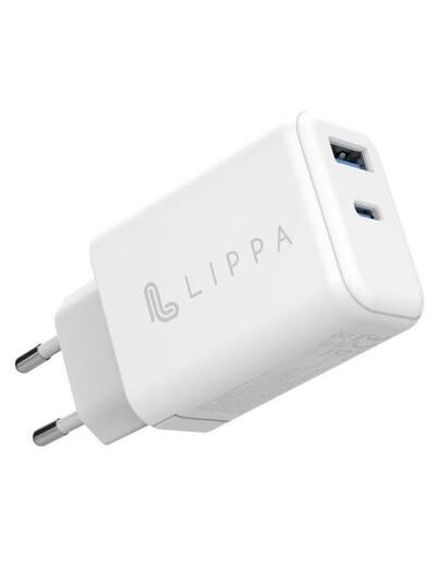 Lippa 65W USB-C PD & USB-A QC GaN Wall Charger - White Lippa 65W USB-C PD & USB-A QC GaN Wall Charger - White