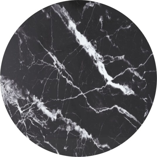 Bordplate svart Ø90x1 cm herdet glass med marmor design