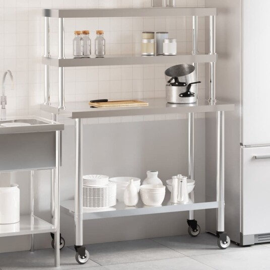 Kjøkkenbenk med overhylle 110x55x150 cm rustfritt stål Kjøkkenbenk med overhylle 110x55x150 cm rustfritt stål