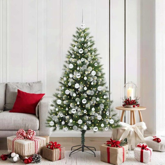 Kunstig leddet juletre med flocket snø Grønn og hvit 180 cm