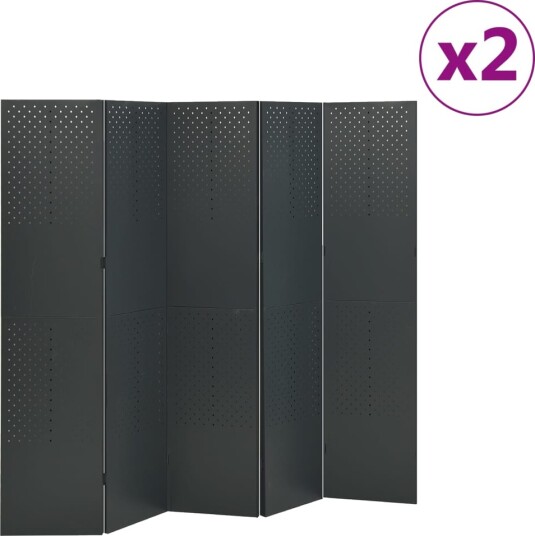 vidaXL Romdeler 5 paneler 2 stk antrasitt 200x180 cm stål