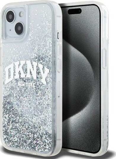 iPhone 15 DKNY Liquid Glitter Arch Logo Deksel - gjennomsiktig