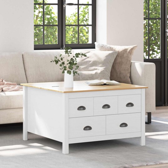 Kaffebord HILL Hvit og honningbrun 79.5 x 79.5 x 49 cm