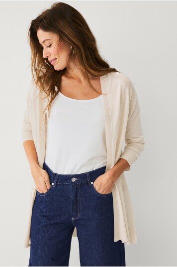 Ellos Collection Finstrikket kardigan ( Frida) Cardigan Finetknited Beige