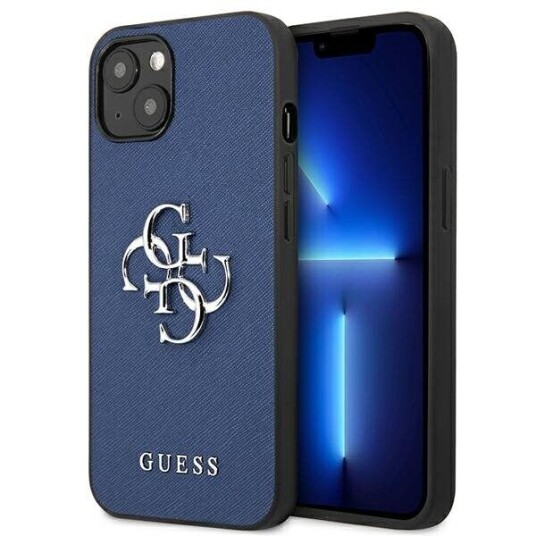 Guess iPhone 13 Mini Hardcase Saffiano 4G Metalllogo Blå