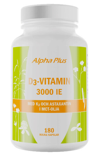 D3-vitamin 3000 IE + K2, 180 kapsler