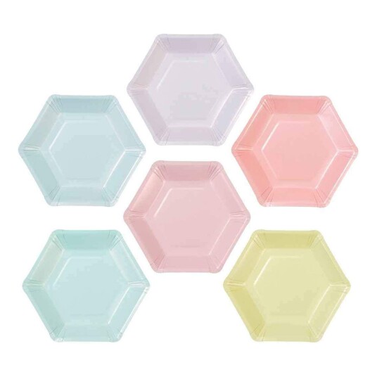 Talking Tables Papptallerkener Hexagon We Love Pastel - 12-pakning