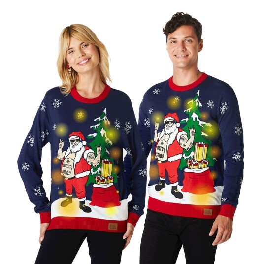 Silly Santa Biker LED Julegenser - Medium