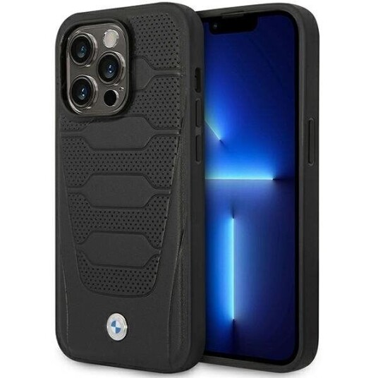 BMW Mobildeksel for iPhone 14 Pro 6,1" Svart Lærmønster med MagSafe