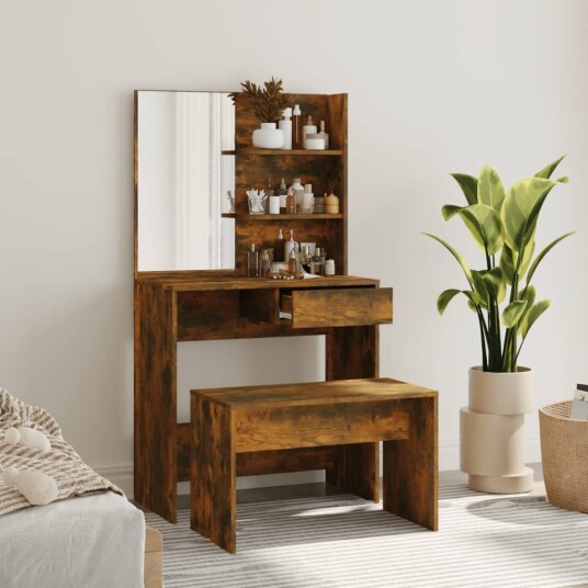 Sminkebordsett røkt eik 74,5x40x141 cm 8720287100867