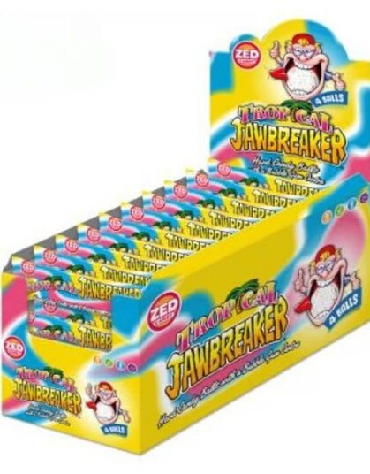 40 stk 4 pk Zed Jawbreaker med Tropesmak og Kjerne av Tyggegummi 1320 g   Hel Eske