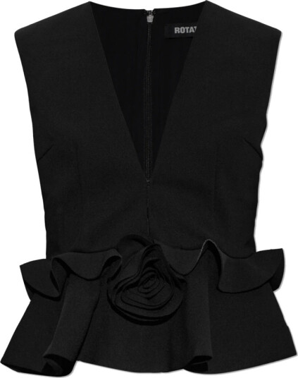 ROTATE V Neck Flower Top Black 38