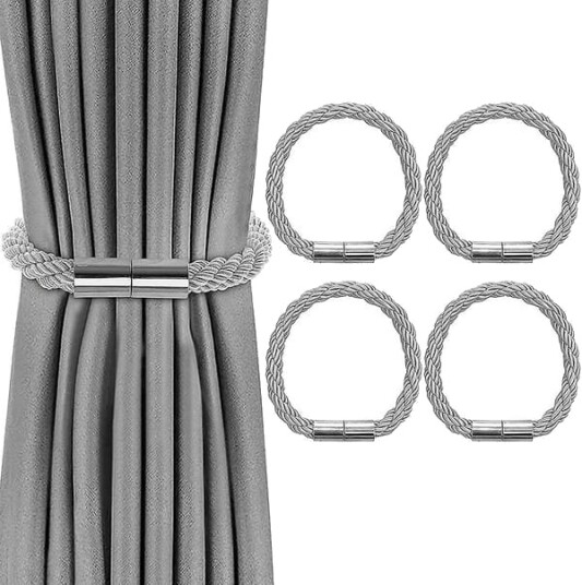 4 Stykker Magnetiske Gardinbånd Gardinholdere Gardindekorasjonsstropp Gardinspenne Magnetisk Gardinklips for Hjem Kontordekorasjon