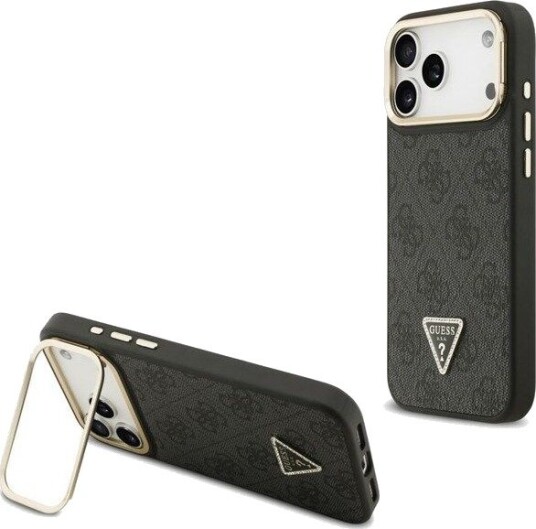 GUESS 4G PU Triangle Logo & Stand Camera Magsafe Case for iPhone 17 Pro Max - Black