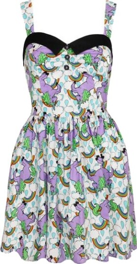 Hell Bunny   Rockabilly Kort kjole   Unicorn Kjole   XS til XXL   Damer   Hvit/Lilla