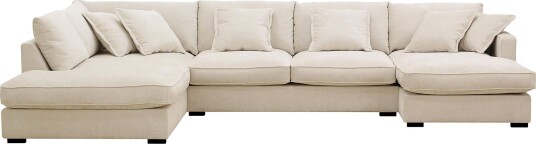 Rossita Lyx 5 seters høyrevendt U formet ekstra dyp sofa med divan og sjeselong i chenille   Beige
