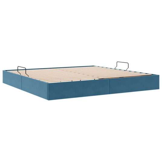 Seng med Oppbevaring med madrass Mørkeblå 200 x 200 cm Fløyel