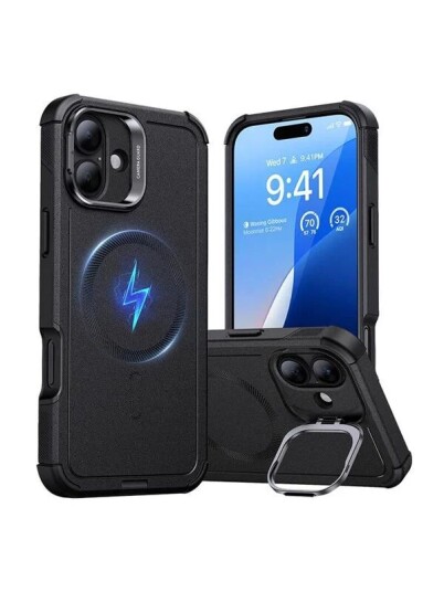 ESR Cyber Tough HaloLock case with stand for iPhone 16 Plus black