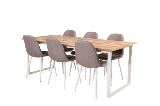 Venture Home Cirebon Spisegruppe 200 cm Rektangulær med 6 Polar Stoler Grå