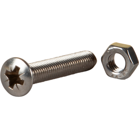 Essve Maskinskrue Med Mutter Linsehode Phillips Ph Rustfritt Stal M5 L: 30mm Ant: 10stk