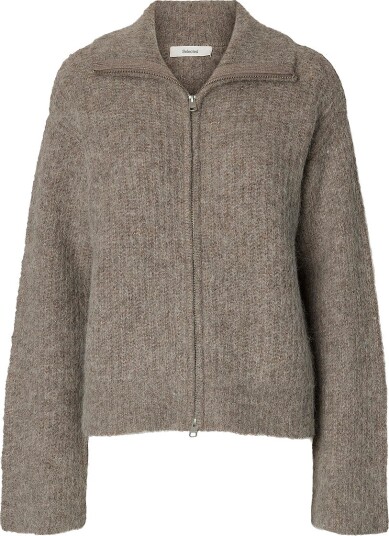 Selected Women   Kardigan Slwgabriella Ls Knit Zip Cardigan N   Grå