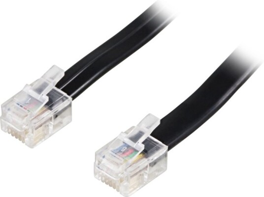 Deltaco RJ12 Telefonkabel 5m - Hann til Hann - Svart
