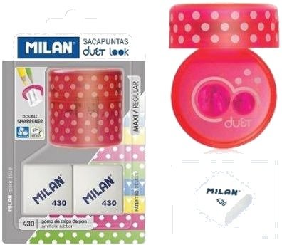 Milan Blyantspisser Duet Rosa + 2 Gummiertilbehør