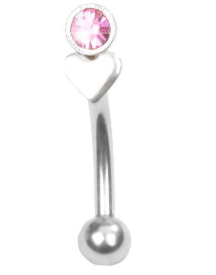 Utgått Øyenbrynspiercing med Hjerte og Rosa Sten 1.2 x 8 mm