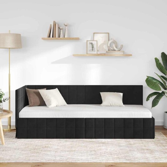 Hjørnesengramme med hodegjerde Svart 80 cm x 200 cm Fløyel