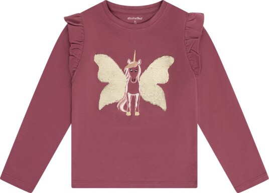 Minymo Genser - Knust Berry m. Enhjørning/Vendbare paljetter - Minymo - 9 år (134) - Genser Bordeaux Gull Hvit Rosa