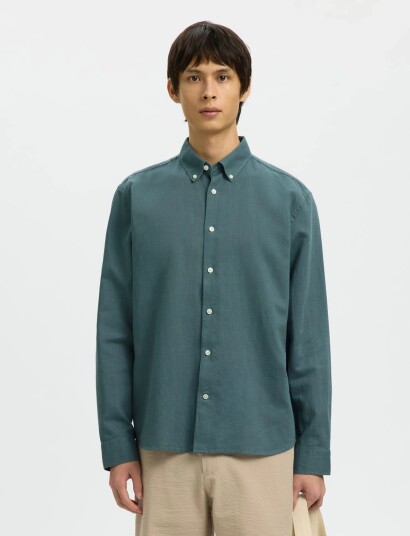 Selected Slhregclay Linen Blend Bd Ls Shirt Blue M Selected Slhregclay Linen Blend Bd Ls Shirt Blue M