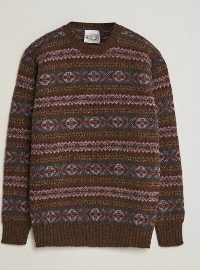 Jamieson's of Shetland Jamiesons Of Shetland All Over Fair Isle Pullover Crew Neck Moss Green