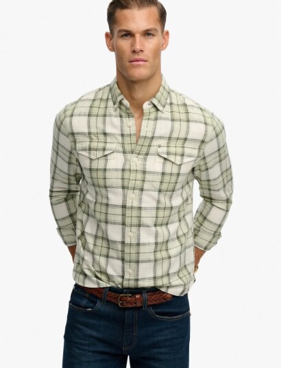 Superdry Merchant Lite Check Shirt   Cream   XXXL