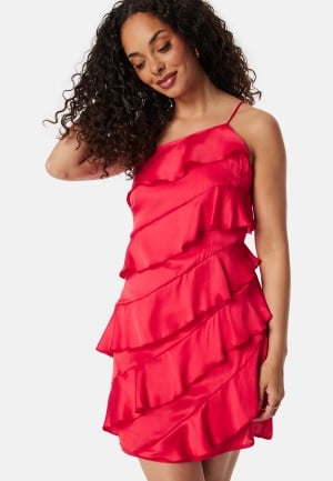 Bubbleroom Occasion One shoulder Short Frill Dress Red L