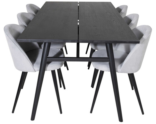 Venture Design Sleek & Velvet spisegruppe Svart/svart 6 st stoler & bord 195 x 95 cm
