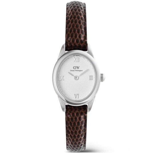 Daniel Wellington DW Watch Ophelia Mini Dark Brown Lizard White Guilloché Silver 22x25.5mm