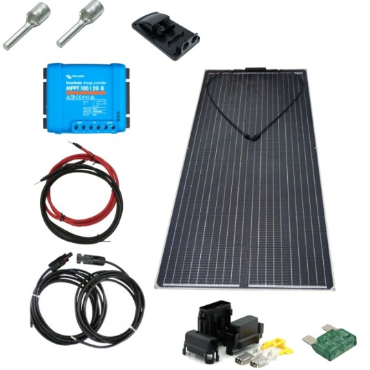SKANBATT 1950x710 270W Flexi Half cut komplett kit med Victron BT MPPT. SKANBATT 1950x710 270W Flexi Half cut komplett kit med Victron BT MPPT.
