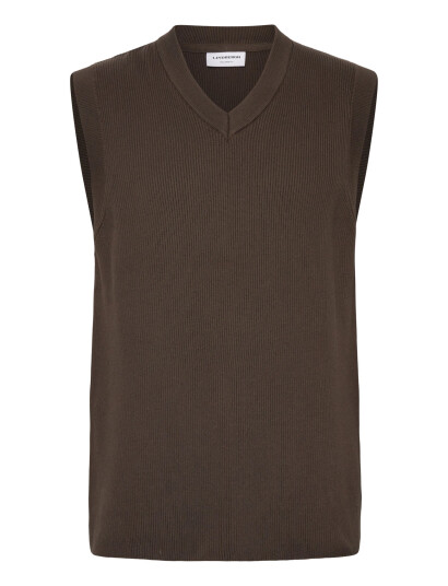 Lindbergh Rib Knitted V-Neck Slipover - Brown - S