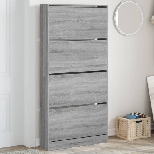  Skoskap med 4 vippeskuffer grå sonoma 80x21x163,5 cm 8721012385634