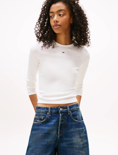 Tommy Jeans Tjw Slim Essential Rib Ls - White - M