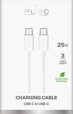 Puro TPE USB C USB C 25W kabel 3m hvit PUCCC25W3MTWHI