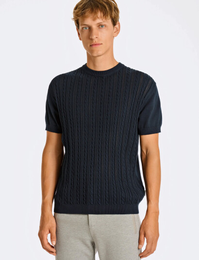 Lindbergh Knitted S/S O-Neck Tee - Navy - S