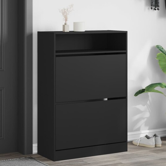 Skoskap med 2 vippeskuffer svart 80x34x116 cm 8721012386013