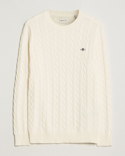 GANT Cotton Cable Crew Neck Cream