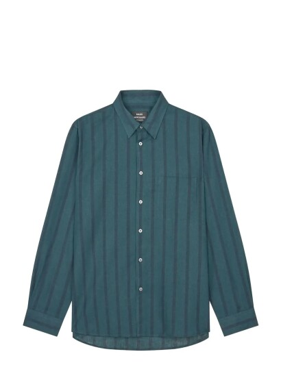 Mads Nørgaard Cotton Linen Sune Stripe Shirt Green L
