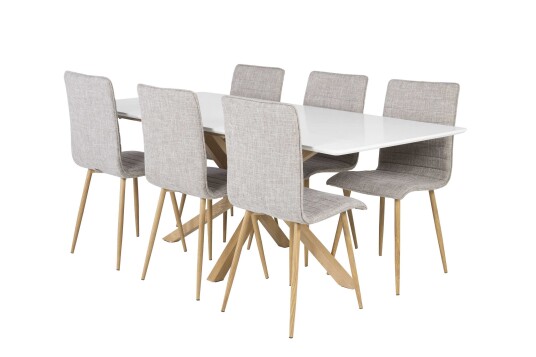 Venture Design Piazza & Windu spisegruppe Hvit/grå 6 st stoler & bord 180 x 90 cm