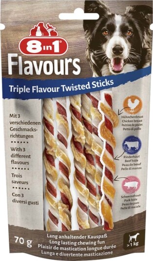 8In1 3 + 1 Gratis 4 X Triple Flavour Twisted Tyggepinner 4 X 10 Stk Twisted Tyggepinner