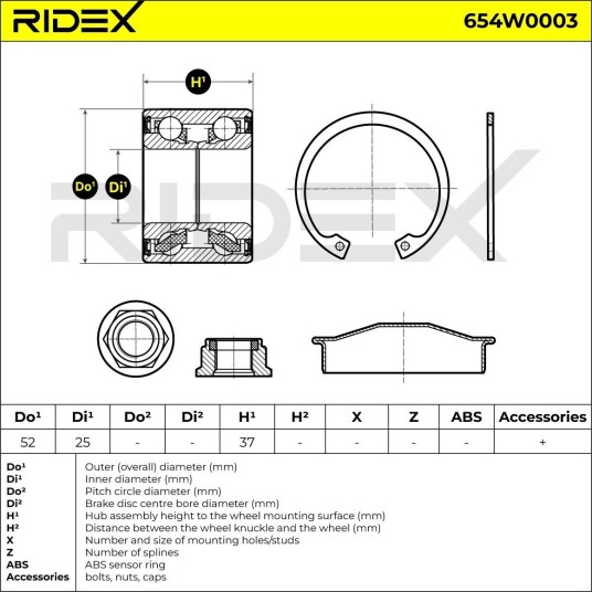 RIDEX 654W0003 Hjullager