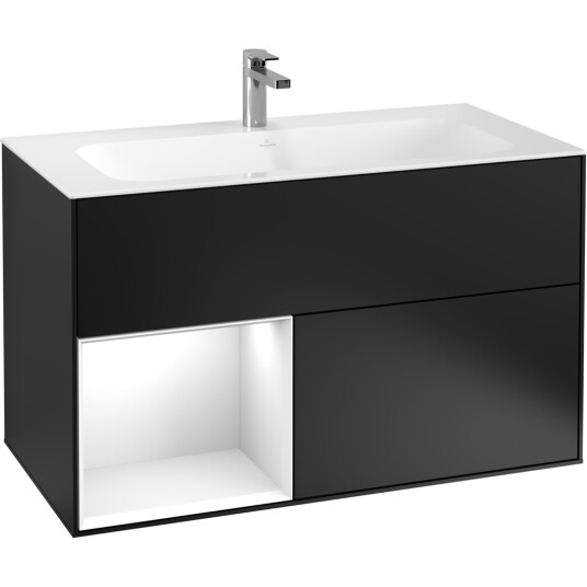 VILLEROY & BOCH FINION SERVANTSKAP 100 SVART MATT LAKK EMOTION-LYS, VENSTRESTILT HVIT HYLLE